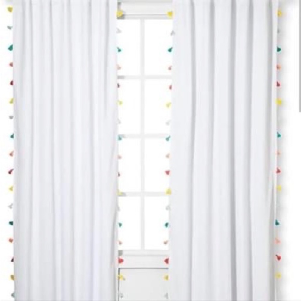 95” Pillowfort Light Blocking Curtain Tassel Panel Set - Bright Pastel